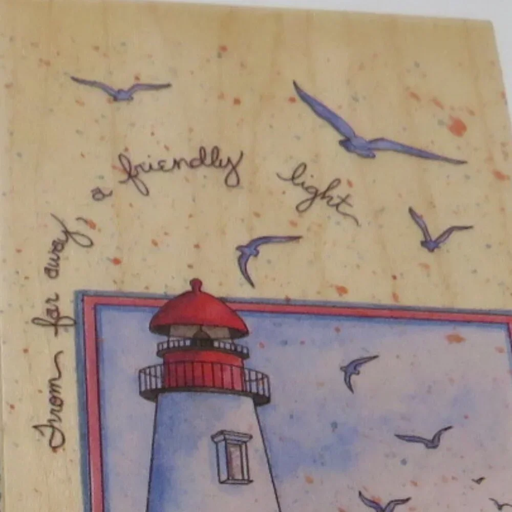 D. Morgan LARGE Rubber Stamp Wood Backed Lighthouse 